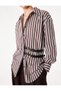 Women Brown Striped Collared Long Sleeves Shirt - 4