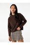 Women Brown Plain Crew Neck Long Sleeves Top - 2