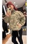 Women's Camouflage Patterned Stone Embroidered Denim Jacket - 6
