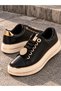Women's Gold Metal Detailed Thick Sole Lace-Up Sneaker Sports Shoes - 6