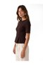 Women Brown Plain Round Neck Short Sleeves Top - 2