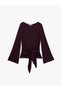 Women Burgundy Textured Boat Neck Long Sleeves Top - 5