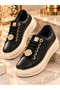 Women's Gold Metal Detailed Thick Sole Lace-Up Sneaker Sports Shoes - 4