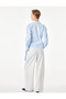 Women Blue Striped Collared Long Sleeves Top - 4