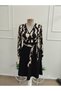 Women's Long Sleeve Double Breasted Collared Side Tie Top Diver Bottom Janjan Crepe Short Kiloş Dress - 4