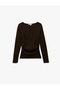Women Brown Plain Round Neck Long Sleeves Top - 3