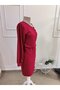 Women's long sleeve one shoulder open buckle detailed midi janjan crepe dress - 5