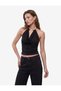 Women Black Plain Halter Neck Sleeveless Top - 2