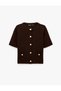 Women Brown Plain Round Neck Short Sleeves Cardigan - 5