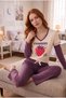 Women's Cotton Long Sleeve Pajama Set Strawberry Printed Strawberry Patterned Bottom Layered Sleeve Comfortable Home Wear - 2