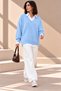 Women's Baby Blue Sweater, V-Neck Sweater, Oversized Knit Sweater - 2