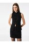 Women Black Textured Mandarin Collar Sleeveless Vest - 2