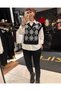 Women's Baklava Pattern V-Neck Tricot Sweater Looking Shirt Combination
