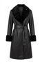 Fur Detailed Leather Trench Coat-Black Black