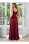 Women's Rope Strap Double Breasted Collared Slit Long Satin Dress - 3