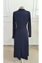 Women's long sleeve judge collar detailed dropped two color long janjan crepe dress - 7