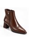 Brown Side Zipper Pointed Toe Women's Heeled Boots Nk1172 - 2