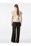 Women Beige Plain V-Neck Short Sleeves Vest - 4
