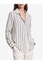Women White Striped Collared Long Sleeves Shirt