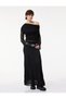 Women Black Lace One Shoulder Long Sleeves Top