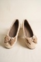 Women's Beige Fur Bow Flat Sole Ballerina Casual Home/Outdoor Shoes - 3