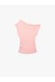Girls Pink Textured One Shoulder Sleeveless Top - 4