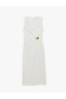 Women White Plain Round Neck Sleeveless Dress - 4