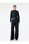 Women Navy Plain Mandarin Collar Long Sleeves Jacket