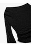 Women Black Lace One Shoulder Long Sleeves Top - 5