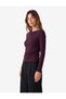 Women Burgundy Plain Boat Neck Long Sleeves Top - 2