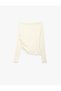 Women Cream Plain Asymmetric Neck Long Sleeves Top - 5