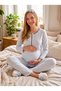 New Season Blue Winter Patterned Shawl Collar Breastfeeding Compatible Design Long Sleeve Maternity Pajama Set - 3