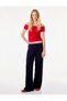 Women Red Plain Cold Shoulder Short Sleeves Top
