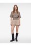 Women Beige Striped Round Neck Short Sleeves Top