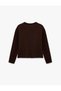 Women Brown Plain Crew Neck Long Sleeves Top - 4