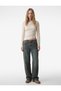 Women Cream Plain Asymmetric Neck Long Sleeves Top