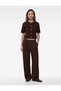 Women Brown Plain Round Neck Short Sleeves Cardigan