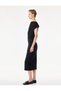 Women Black Plain Cowl Neck Short Sleeves Dress - 3