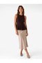 Women Brown Plain Round Neck Sleeveless Top