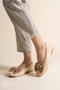 Women's Beige Fur Bow Flat Sole Ballerina Casual Home/Outdoor Shoes