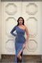 Silvery Fabric Draped One-Shoulder Asymmetrical Dress with Sleeves · Color: Purple · Size: L Bsk2026 - 2