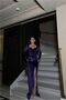 Velvet Long-Sleeved V-Neck Dress with Slits · Color: Light Purple · Size: L BX