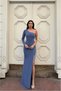 Silvery Fabric Draped One-Shoulder Asymmetrical Dress with Sleeves · Color: Purple · Size: L Bsk2026