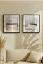 2 Pieces of Black Wooden Framed Abstract Coastal and Sea View Square Wooden Painting with Pvc Mats - Home, Business and Office Decoration Painting - 2