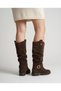 Women's Brown Suede Buckle-Strapped Below-Knee Flat Sole Stylish Daily Boots - 2