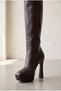 Elio Women's Platform 12cm Heeled Below the Knee Zippered Boots Brown Skin - 3