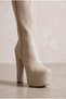 Meysi Women's High Heeled Platform Zippered Beige Leather Boots - 3