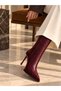 Zone Burgundy Patent Leather Crocodile Patterned Zippered Heeled Boots - 4