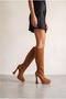 Violettt Tan Suede Platform Design Women's Boots High Heeled Shoes - 2