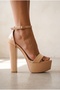 Deep Nude Patent Leather Ankle Strap Platform Heeled Women's Shoes - 4